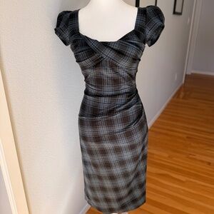 Stop Staring Dress - Plaid Blue/Gray and Black Fitted